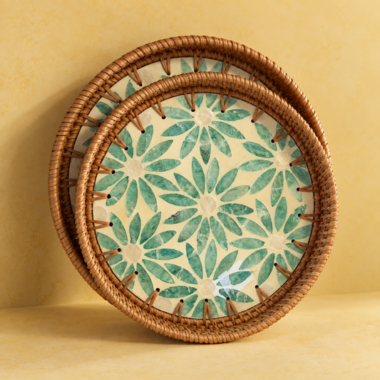 Woven Floral Decorative Tray (Set of 2)