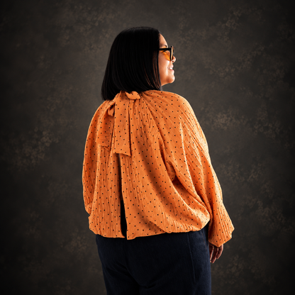 Orange Polka Dot Tie-Back Blouse