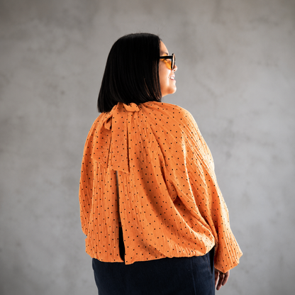 Orange Polka Dot Tie-Back Blouse