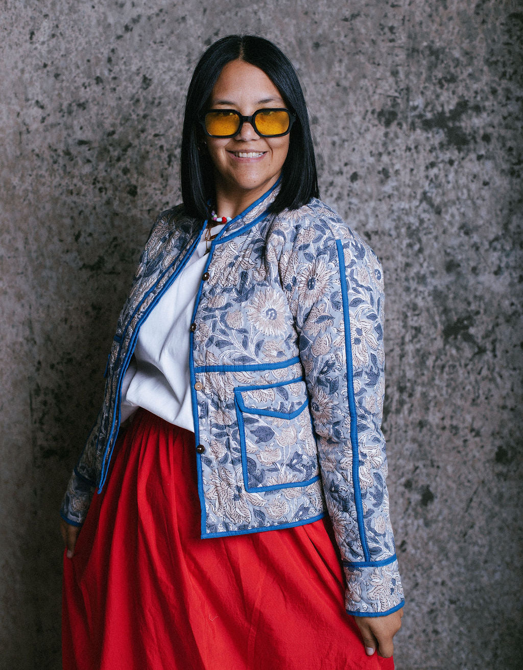 Grey Flower Quilted Jacket