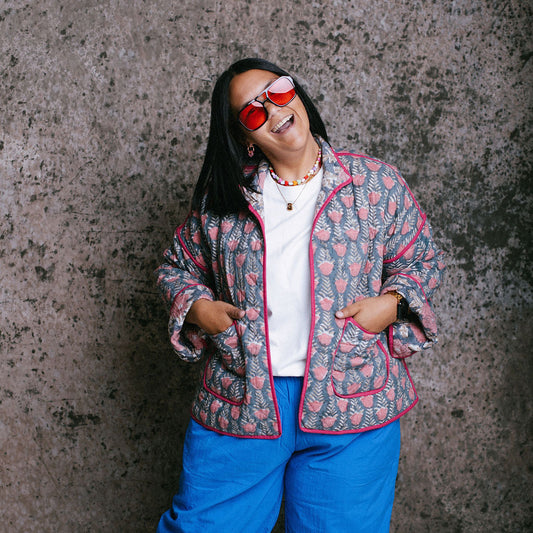 Pink Piped Floral Quilted Jacket