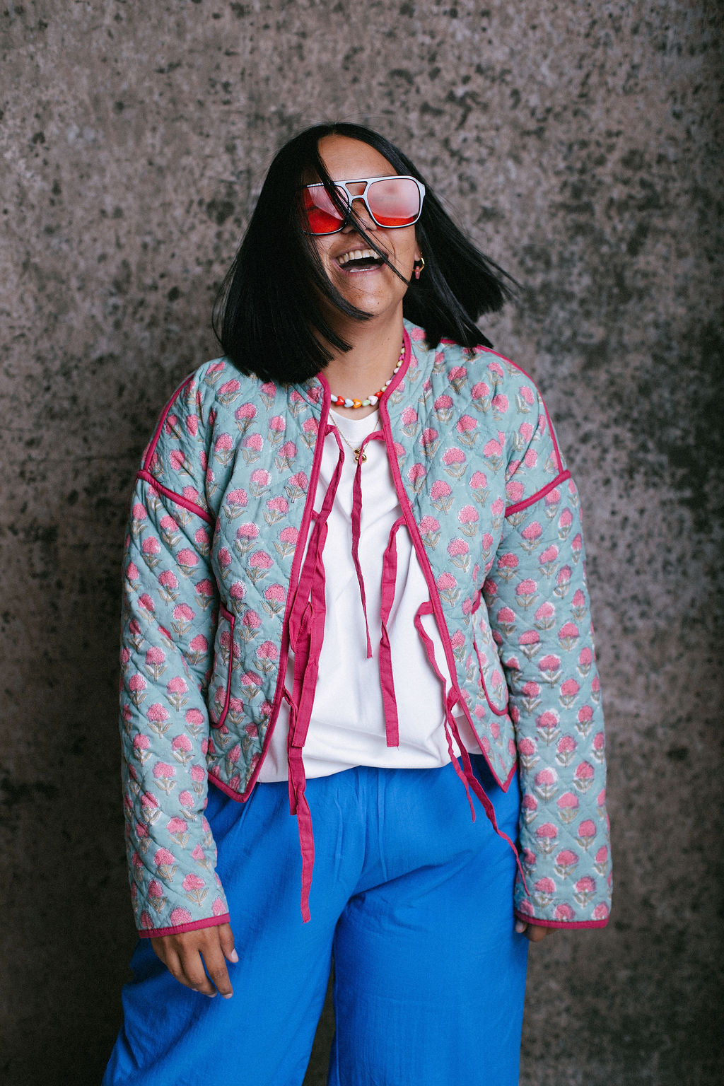 Pink Front Tie Quilted Jacket