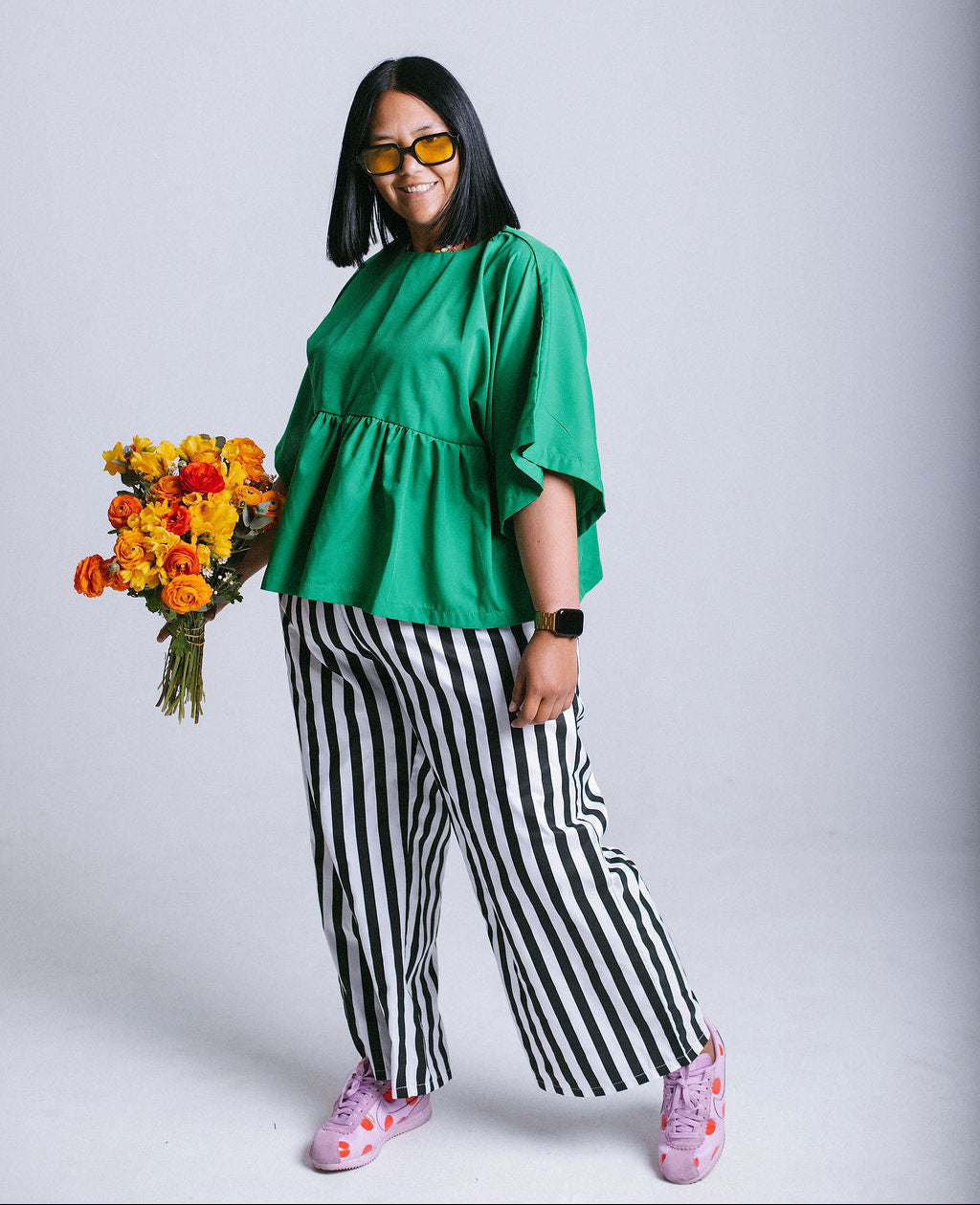 Black & White Stripe Wide-Leg Pants