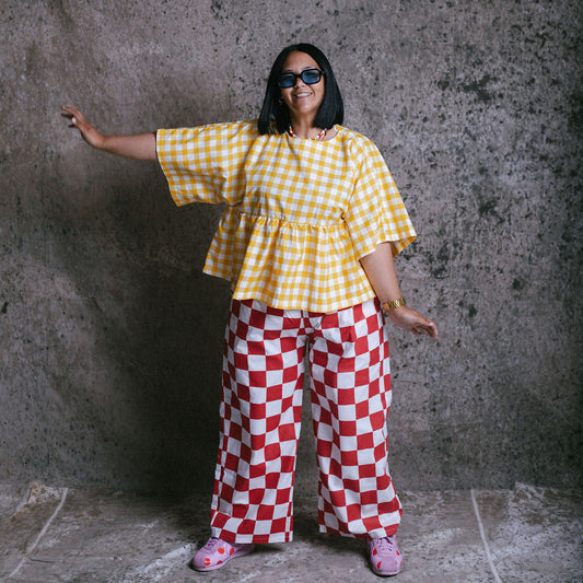 Red Check Wide-Leg Pants